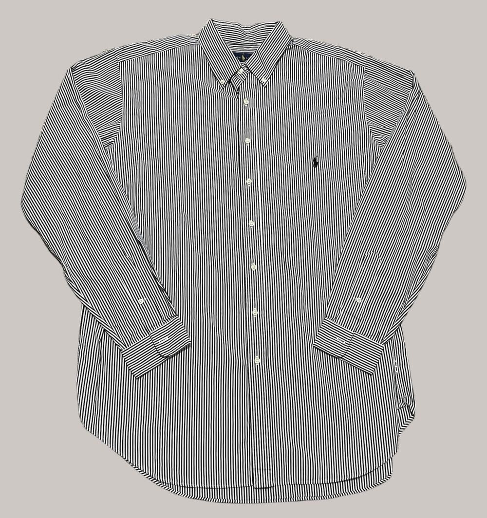Ralph Lauren Men's XLT Black White Striped Classic Button Down Long Sleeve Shirt